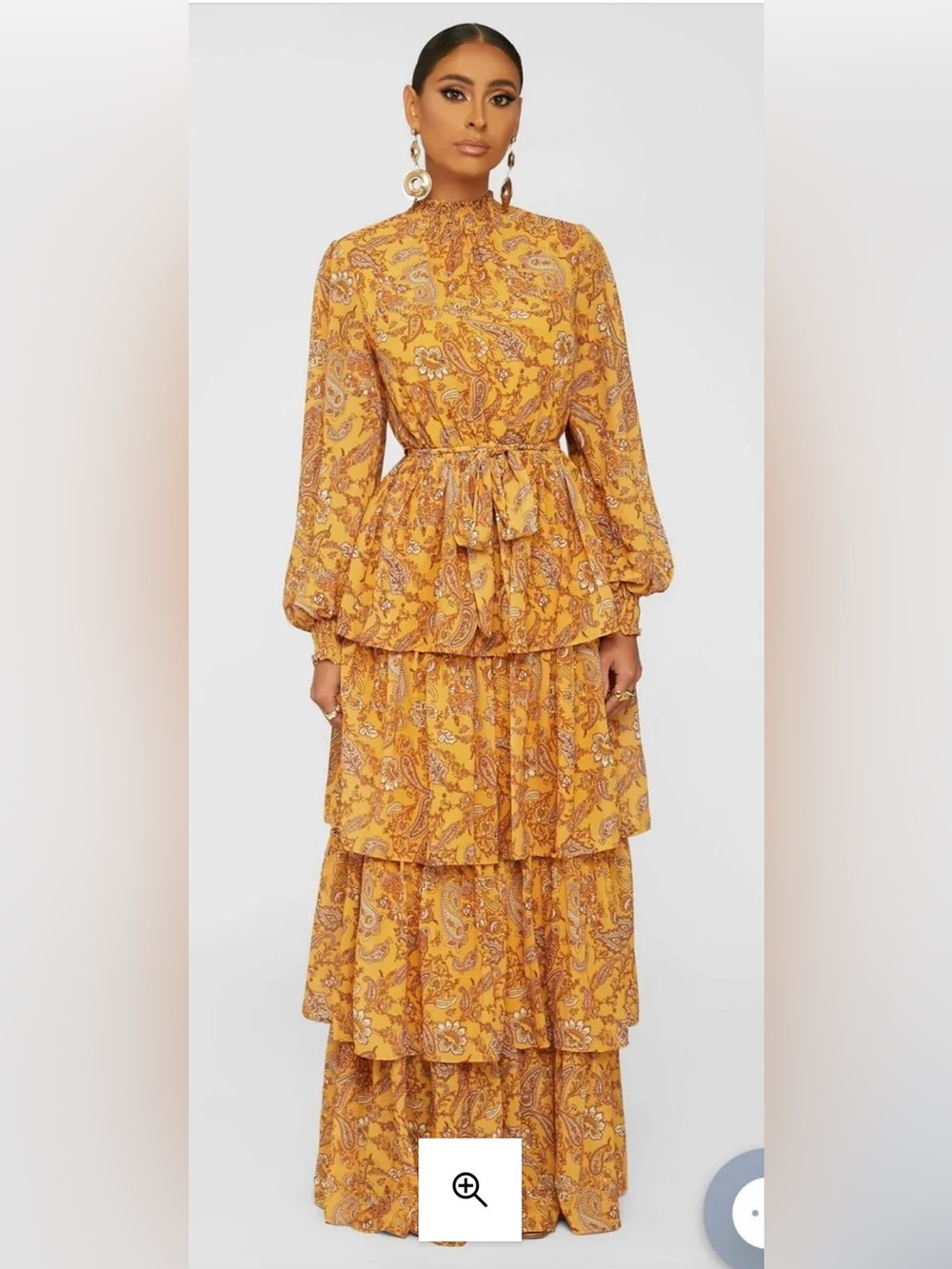 Vici Mustard Paisley Tiered Maxi Dress